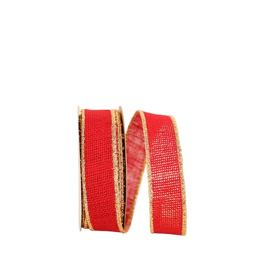 JAM Paper 1.375" x 10yd. Burlap Wired Gold Edge Ribbon